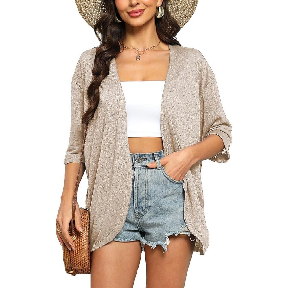 Womens Lightweight Summer Kimono Cardigan Short Sleeve Beach Cover Up Large